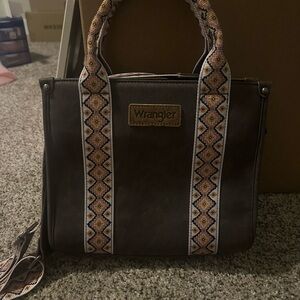 Wrangler Dark Brown Tote with Geometric Straps